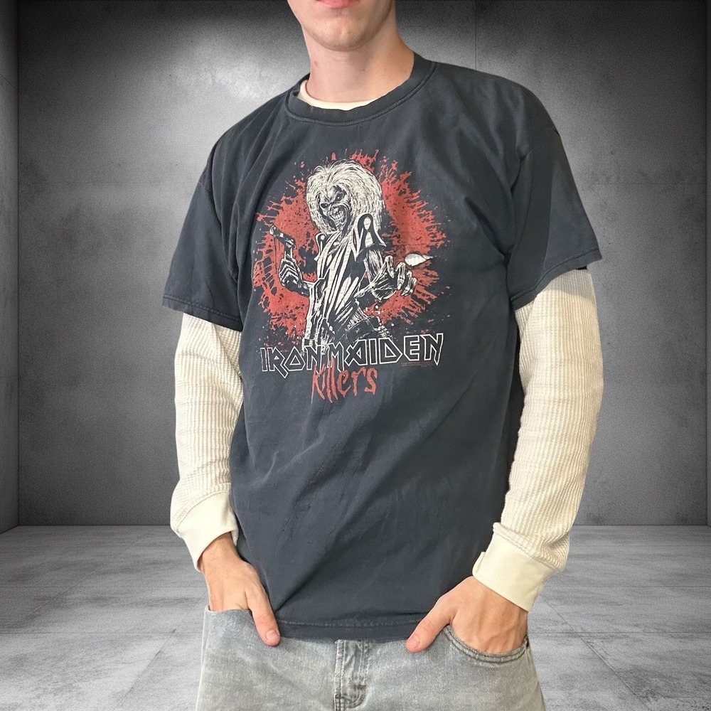 Vintage Iron Maiden Killers T Shirt XL Jerzees Heavyweight Black Grunge Skater